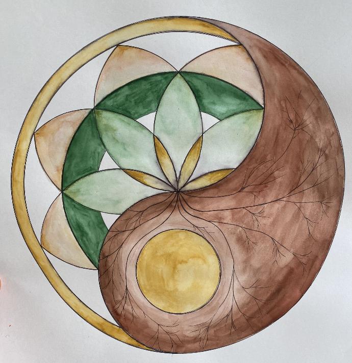 Zelfgemaakte Mandala met aquarel Mandala met aquarel